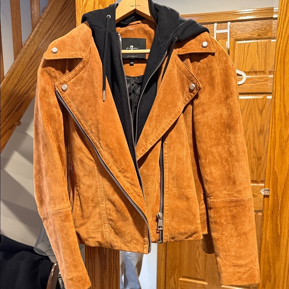 7 for all mankind Brown Suede Jacket with Black Hoodie attached